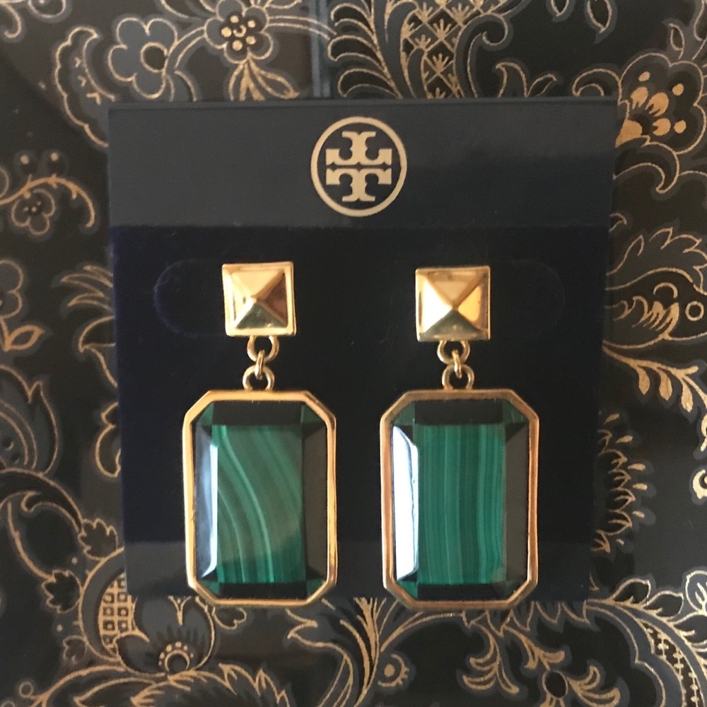 Tory Burch Pietra Doro Earrings in Malachite